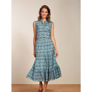 0039 Italy Mila Dress Square Print Maxi Dress XS Blue Green Summer Designer